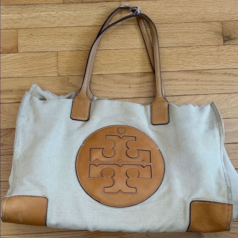 Tory Burch Cream and Tan Tote Bag